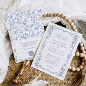 青エレガントいビクトリアンQRコードRSVP結婚 招待状