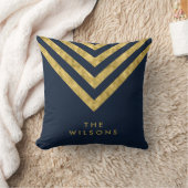 青エレガントいファミリ名シェブロン模様 クッション (ブランケット)