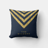 青エレガントいファミリ名シェブロン模様 クッション (正面)