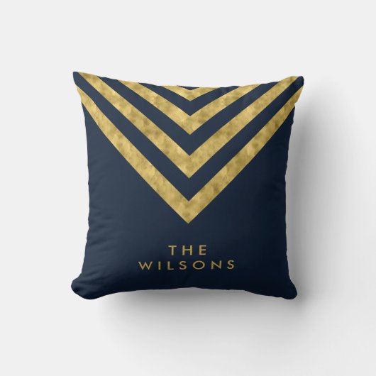 青エレガントいファミリ名シェブロン模様 クッション (正面)