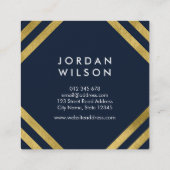 青エレガントいフェイク金ゴールドの正方形の線の幾何学的 スクエア名刺 (裏面)