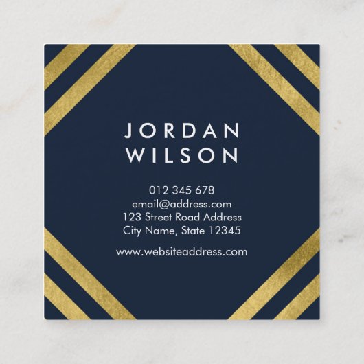 青エレガントいフェイク金ゴールドの正方形の線の幾何学的 スクエア名刺 (裏面)