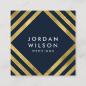 青エレガントいフェイク金ゴールドの正方形の線の幾何学的 スクエア名刺 (正面)