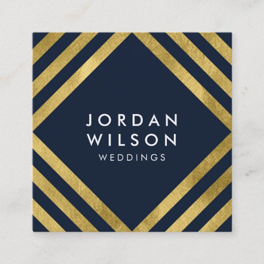 青エレガントいフェイク金ゴールドの正方形の線の幾何学的 スクエア名刺 (正面)
