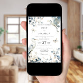 青エレガントいヘロンの結婚葉 招待状