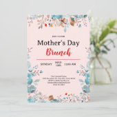 青エレガントいワイルドフラワーピンクの母の日ブランチ 招待状 (スタンド正面)