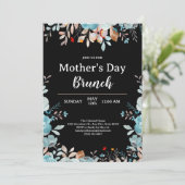 青エレガントいワイルドフラワーブラックマザーズデイブランチ 招待状 (スタンド正面)