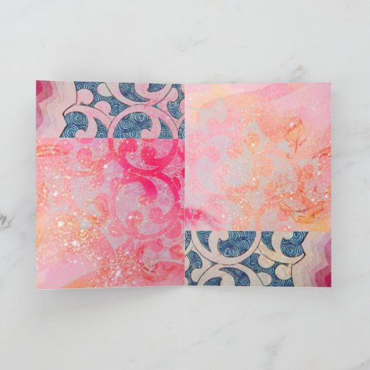 青エレガントい幾何学的な渦巻きを持つ黄色い孔雀 シーズンカード (内部)