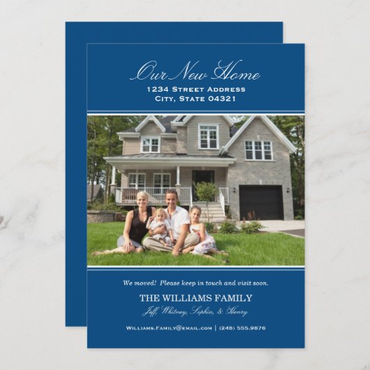 青エレガントい新しいホーム写真の移動 案内状 (正面/裏面)