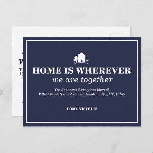 青エレガントい新しいホーム引越し案内 案内ポストカード (正面/裏面)