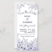 青エレガントい白の日付を保存 マグネット招待状 (正面)