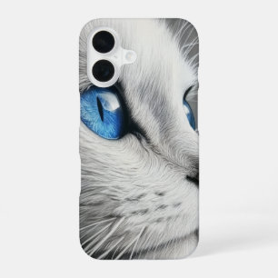 青エレガントい目を持つ白猫 – iPhone 16ケース