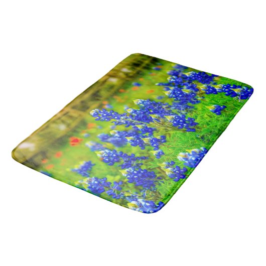 青エレガントい花テキサス州ブルーボンネモダン バスマット (アングル)