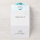 青エレガントい花パーソナライズされたは日付を保存 オールインワン招待状 (外側)