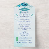 青エレガントい花パーソナライズされたは日付を保存 オールインワン招待状 (内側)