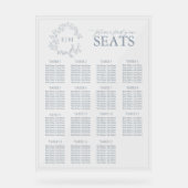 青エレガントい葉冠モノグラム結婚の座席 アクリルサイン (正面)