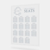 青エレガントい葉冠モノグラム結婚の座席 アクリルサイン (傾斜)