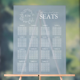 青エレガントい葉冠モノグラム結婚の座席 アクリルサイン