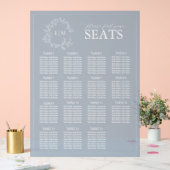 青エレガントい葉冠モノグラム結婚の座席 アクリルサイン (ウェディング)