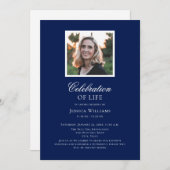 青エレガントい葬儀写真お祝いの生活 招待状 (正面/裏面)