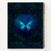青エレガントい蝶の名前とイニシャルテンプレート ノートブック (裏面)