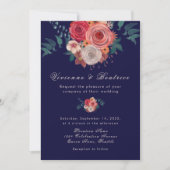 青エレガントい赤いバラの結婚式招待状 招待状 (正面)