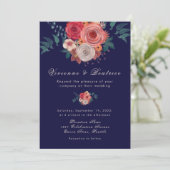 青エレガントい赤いバラの結婚式招待状 招待状 (スタンド正面)