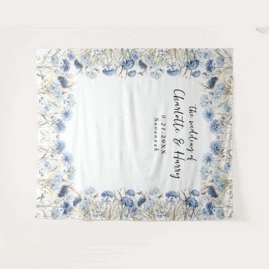 青エレガントい野結婚花の写真の背景 タペストリー (正面(横))