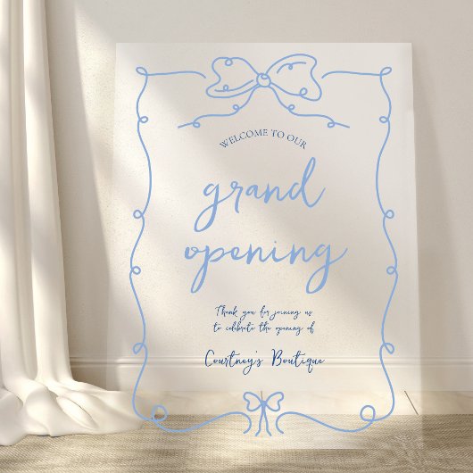 青エレガントお洒落弓の透明イベント アクリルサイン