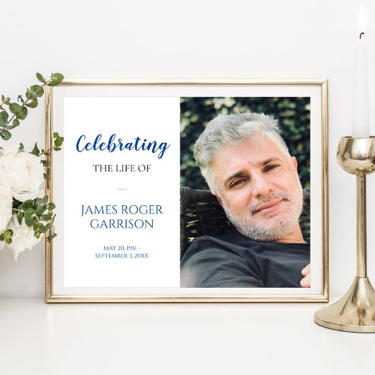 青エレガントお祝いのライフ祝写真 ポスター