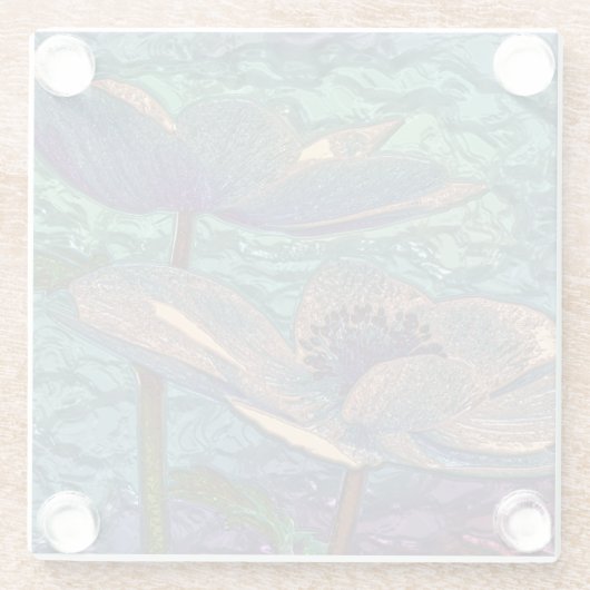 青エレガントかわいらし金属化フラワーアート ガラスコースター (裏面)