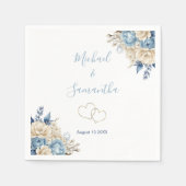 青エレガントとアイボリーのバラ結婚 スタンダードカクテルナプキン (正面)