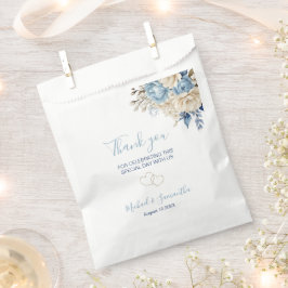 青エレガントとアイボリーのバラ結婚 フェイバーバッグ