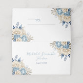 青エレガントとアイボリーのバラ結婚 プレイスカード (外部開封)