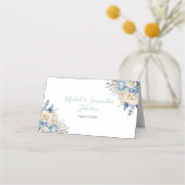 青エレガントとアイボリーのバラ結婚 プレイスカード (正面)