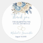 青エレガントとアイボリーのバラ結婚 ラウンドシール (正面)