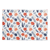 青エレガントとオレンジの花柄の水色 枕カバー (裏面)