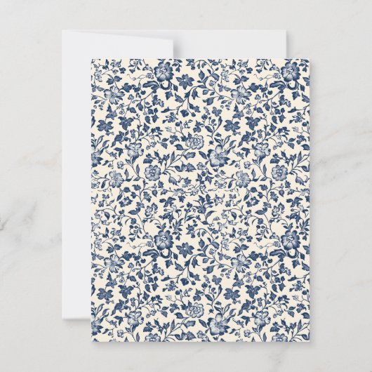 青エレガントとクリームのフローラヴィンテージスタイル セーブザデート (裏面)