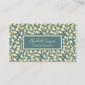 青エレガントとクリームの葉のパターン 名刺 (正面)