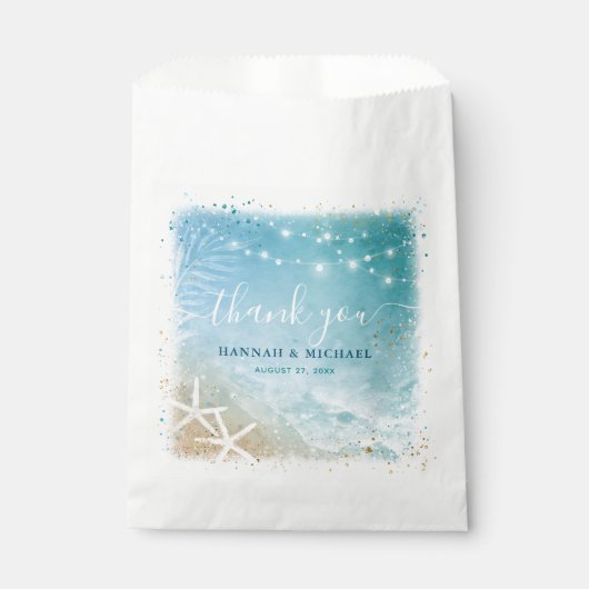 青エレガントとティール(緑がかった色)の水色ビーチ結婚式 フェイバーバッグ (正面)