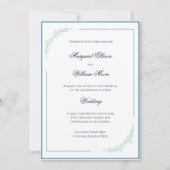 青エレガントとティール(緑がかった色)の結婚花 招待状 (正面)