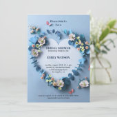 青エレガントとピンクのフローラブライダルシャワー 招待状 (スタンド正面)
