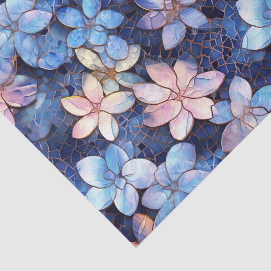 青エレガントとピンクの花モザイクガラスパターン 薄葉紙 (詳細)