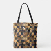 青エレガントとベージュのフローラを含むパッチワークトート トートバッグ (裏面)