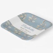 青エレガントとベージュの葉赤んだシャワー ペーパープレート (傾斜あり)