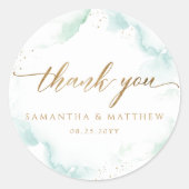 青エレガントと淡い色の緑の水彩色ありがとう ラウンドシール (正面)