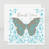 青エレガントと灰色の蝶ありがとう ノートカード (正面/裏面)