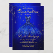 青エレガントと王室の金ゴールドをテーマにしたキンセアニェラ 招待状 (正面/裏面)