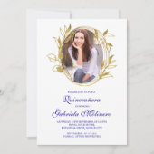 青エレガントと王室の金ゴールド写真キンセアニェラ 招待状 (正面)