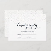 青エレガントと白とドット付きRSVPカード 出欠カード (正面/裏面)
